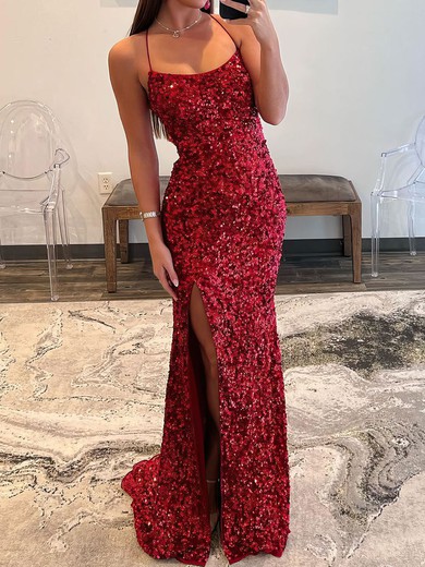 Mermaid Scoop Neck Sparkly Velvet Sequin Prom Dresses #UKM020119604