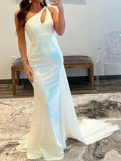 Mermaid One Shoulder Sparkly Sequin Cut Out Prom Dresses #UKM020119637