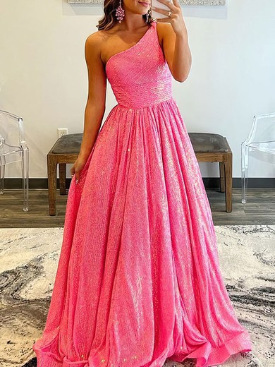 Ball Gown/Princess One Shoulder Sequined Sweep Train Prom Dresses With Pockets #UKM020119571