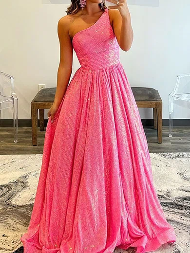 Ball Gown One Shoulder Sparkly Sequin Prom Dresses With Ruched #UKM020119571