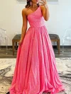 Ball Gown/Princess One Shoulder Sequined Sweep Train Prom Dresses With Pockets #UKM020119571