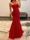 Mermaid Halter Tulle Corset Prom Dresses With Appliques #UKM020119572
