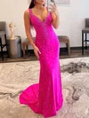 Trumpet/Mermaid V-neck Jersey Sweep Train Prom Dresses With Crystal Detailing #UKM020119584