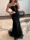 Trumpet/Mermaid Sweetheart Lace Sweep Train Prom Dresses With Beading #UKM020119601