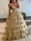 Ball Gown/Princess Off-the-shoulder Tulle Sweep Train Prom Dresses With Appliques Lace #UKM020119561
