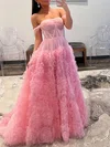 Ball Gown/Princess Off-the-shoulder Tulle Sweep Train Prom Dresses With Ruched #UKM020119581