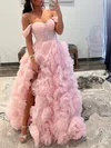 Ball Gown/Princess Off-the-shoulder Tulle Sweep Train Prom Dresses With Ruched #UKM020119583