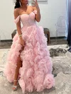 Ball Gown/Princess Off-the-shoulder Tulle Sweep Train Prom Dresses With Ruched #UKM020119583