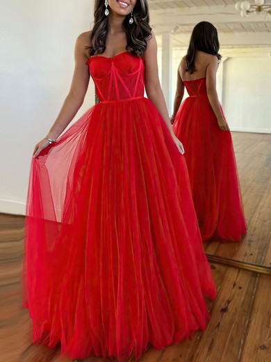 Ball Gown/Princess Sweetheart Lace Tulle Sweep Train Prom Dresses #UKM020119915