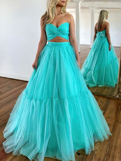 Ball Gown/Princess Sweetheart Organza Sweep Train Prom Dresses With Ruched #UKM020119908