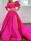Ball Gown/Princess Square Neckline Satin Court Train Prom Dresses With Ruched #UKM020119942