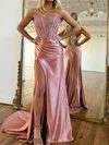 Trumpet/Mermaid Straight Silk-like Satin Sweep Train Prom Dresses With Beading #UKM020119892