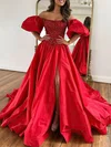 Ball Gown/Princess Off-the-shoulder Satin Court Train Prom Dresses With Beading #UKM020119897