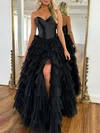 Ball Gown/Princess Sweetheart Tulle Sweep Train Prom Dresses With Tiered #UKM020119904