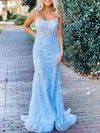 Trumpet/Mermaid Scoop Neck Tulle Sweep Train Prom Dresses With Beading #UKM020119936