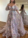 Ball Gown/Princess Off-the-shoulder Tulle Court Train Prom Dresses With Sashes / Ribbons #UKM020119949