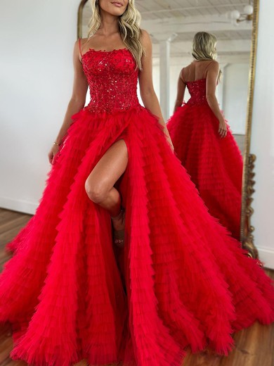 Ball Gown/Princess Sweetheart Tulle Court Train Prom Dresses With Appliques Lace #UKM020119962