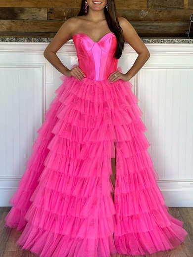 Ball Gown/Princess Sweetheart Tulle Floor-length Prom Dresses With Tiered #UKM020119989