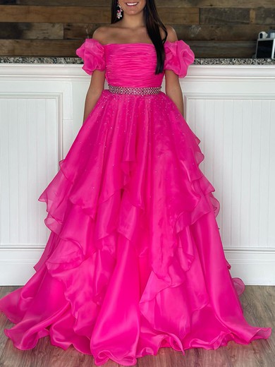 Ball Gown/Princess Off-the-shoulder Organza Sweep Train Prom Dresses With Ruffles #UKM020119990
