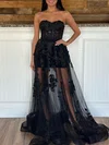 Ball Gown/Princess Sweetheart Tulle Sweep Train Prom Dresses With Appliques Lace #UKM020119999