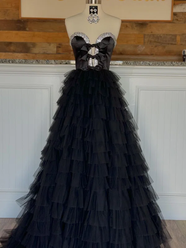 Ball Gown V-neck Tulle Ruffle Tiered Prom Dresses With Beading #UKM020120033