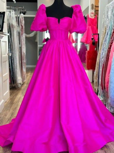 Ball Gown/Princess Square Neckline Satin Court Train Prom Dresses With Ruched #UKM020120037