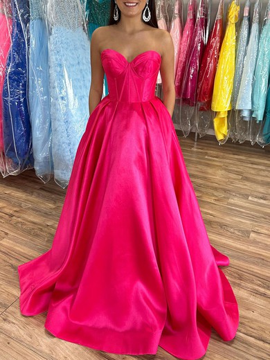 Ball Gown/Princess Sweetheart Satin Sweep Train Prom Dresses With Pockets #UKM020120044