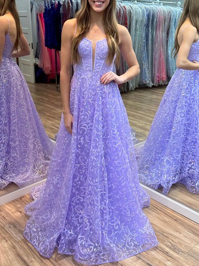 Ball Gown/Princess V-neck Glitter Sweep Train Prom Dresses With Beading #UKM020120052