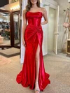 Trumpet/Mermaid Cowl Neck Silk-like Satin Sweep Train Prom Dresses With Ruched #UKM020120287