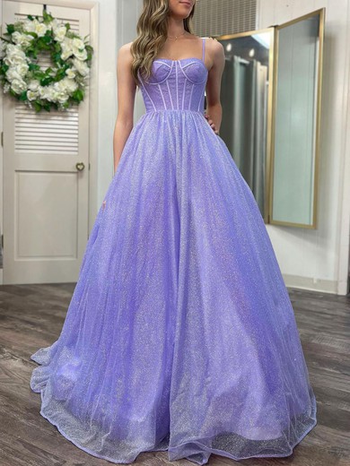 Ball Gown/Princess Square Neckline Glitter Sweep Train Prom Dresses #UKM020120261