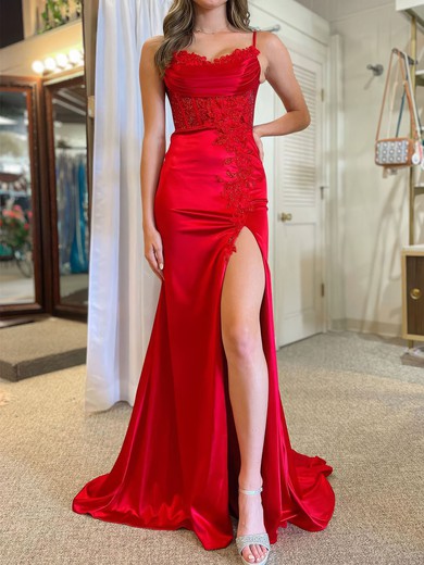 Mermaid V-neck Satin Corset Prom Dresses With Appliques #UKM020120293