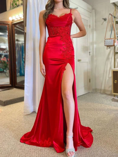 Mermaid V-neck Satin Corset Prom Dresses With Appliques #UKM020120293