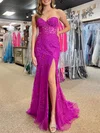 Trumpet/Mermaid Sweetheart Lace Tulle Sweep Train Prom Dresses With Beading #UKM020120235