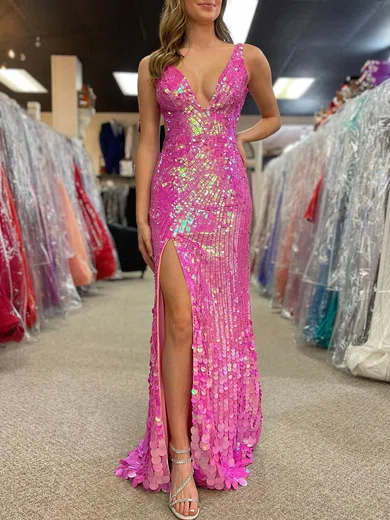 Mermaid V-neck Backless Sparkly Sequin Prom Dresses #UKM020120218