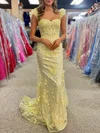 Trumpet/Mermaid Sweetheart Sequined Sweep Train Prom Dresses With Appliques Lace #UKM020120231