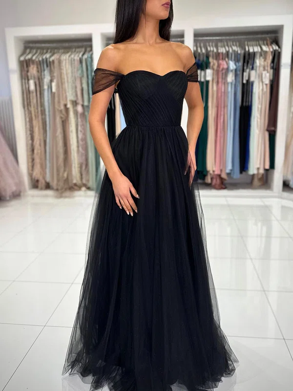 Ball Gown/Princess Off-the-shoulder Tulle Floor-length Prom Dresses With Ruched #UKM020119509
