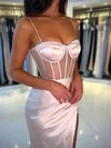 Sheath/Column Sweetheart Silk-like Satin Floor-length Prom Dresses With Ruched #UKM020119513