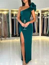 Sheath/Column One Shoulder Silk-like Satin Floor-length Prom Dresses With Ruched #UKM020119521