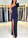 Sheath/Column One Shoulder Silk-like Satin Floor-length Prom Dresses With Ruched #UKM020119522