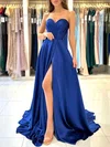 A-line Sweetheart Silk-like Satin Sweep Train Prom Dresses With Ruched #UKM020119532