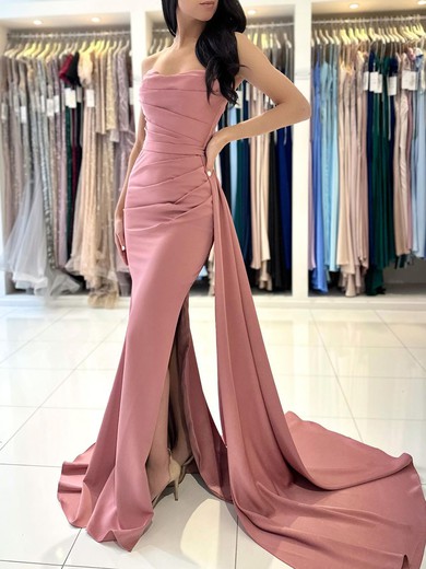 Trumpet/Mermaid Straight Stretch Crepe Sweep Train Prom Dresses With Drawstring Side #UKM020119535