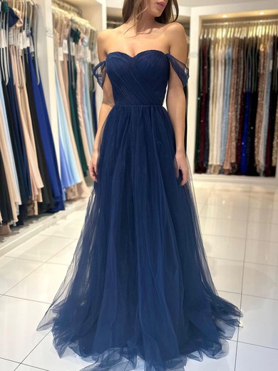 Ball Gown/Princess Off-the-shoulder Tulle Floor-length Prom Dresses With Ruched #UKM020119539