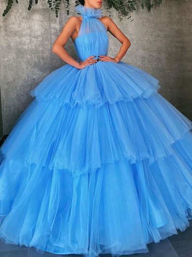 Ball Gown/Princess Halter Tulle Floor-length Prom Dresses With Tiered #UKM020119276