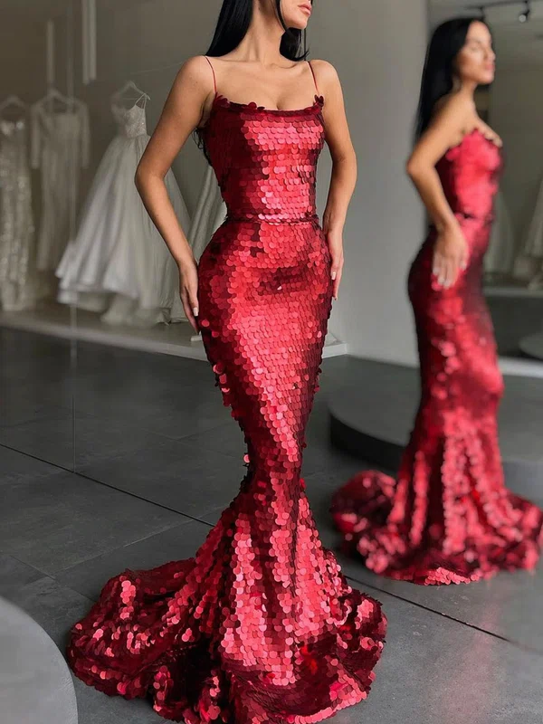 Trumpet/Mermaid Square Neckline Sequined Sweep Train Prom Dresses #UKM020119291