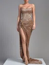 Sheath/Column Square Neck Sparkly Sequin Prom Dresses With Ruched #UKM020119296
