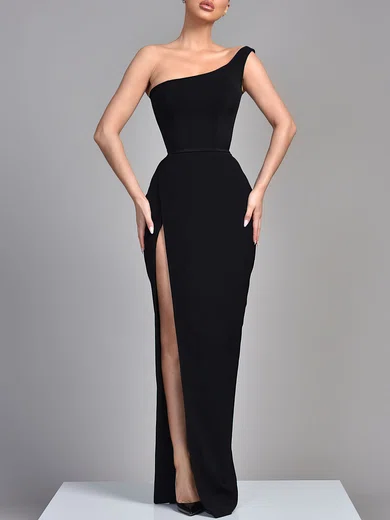 Sheath/Column One Shoulder Satin Floor-length Evening Dresses With Split Front PT020119299