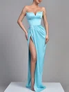 Sheath/Column V-neck Satin Prom Dresses With Ruched #UKM020119300