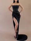 Sheath/Column Straight Silk-like Satin Sweep Train Prom Dresses With Split Front #UKM020119301