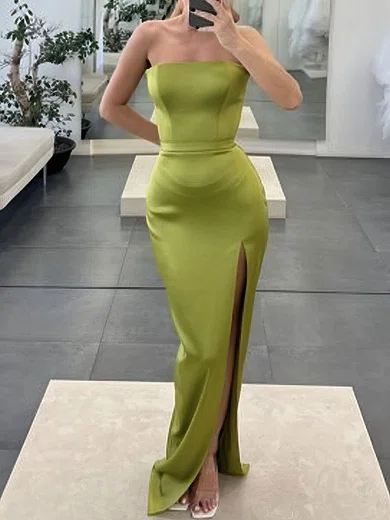 Sheath/Column Straight Satin Sweep Train Evening Dresses With Split Front PT020119311