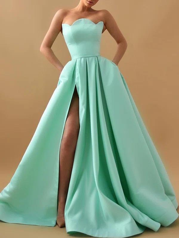 Ball Gown/Princess Straight Satin Floor-length Prom Dresses With Pockets #UKM020119369